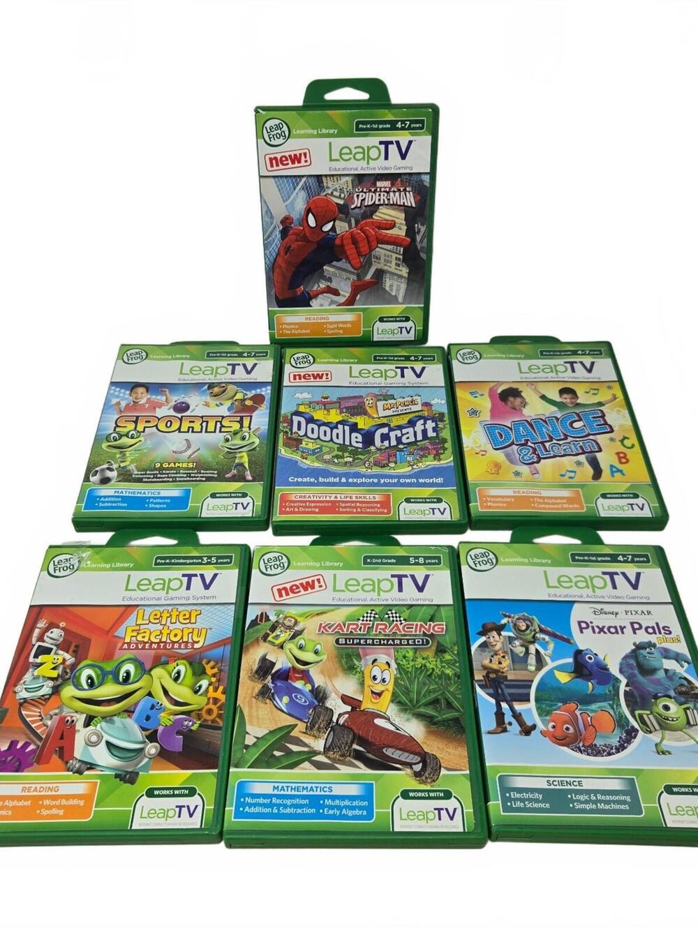 Leap Frog Leap TV Educational Video Game Lot of 7 Spiderman Disney Pixar Pals